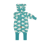 Jumpsuit mit Ohren für Babys und Kinder – Mint mit Schafen – Produktbild 2