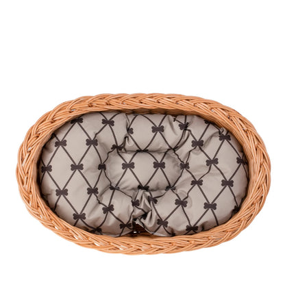 Enovia Natural Wicker Dog Bed With Grey Cushion, 60x43 cm