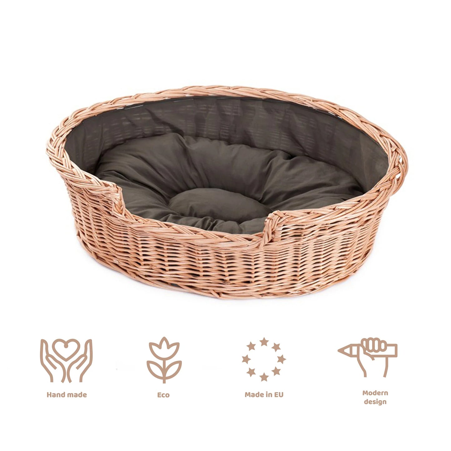 Esmira Natural Wicker Dog Bed With Brown Dot Cushion, 85x67 cm