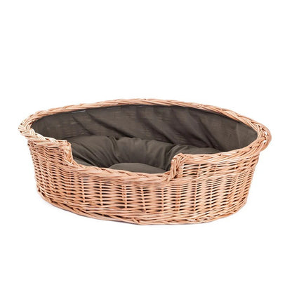 Esmira Natural Wicker Dog Bed With Brown Dot Cushion, 75x57 cm