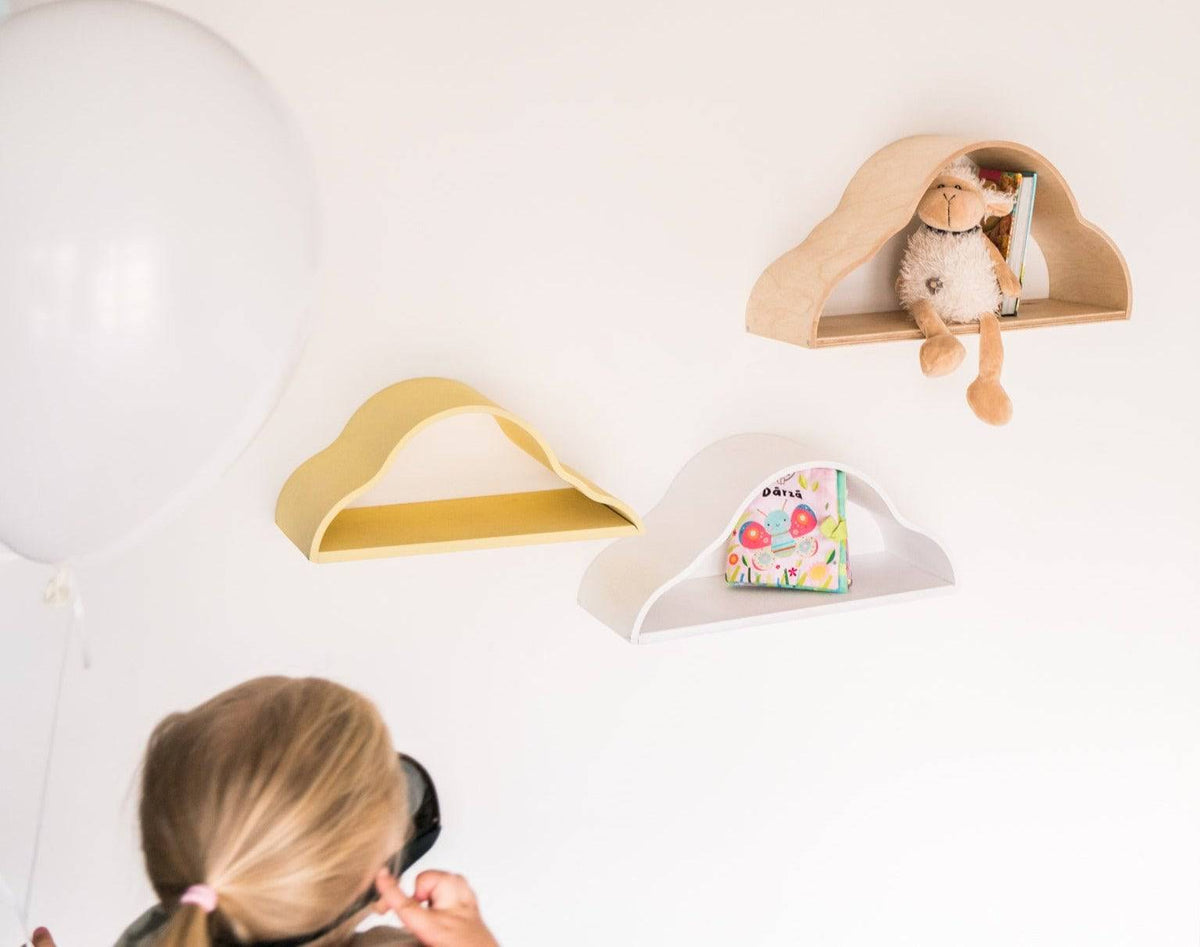 Wolkenregale 3er Set fürs Kinderzimmer – Schwebende Wandregale aus Holz – Produktbild 2