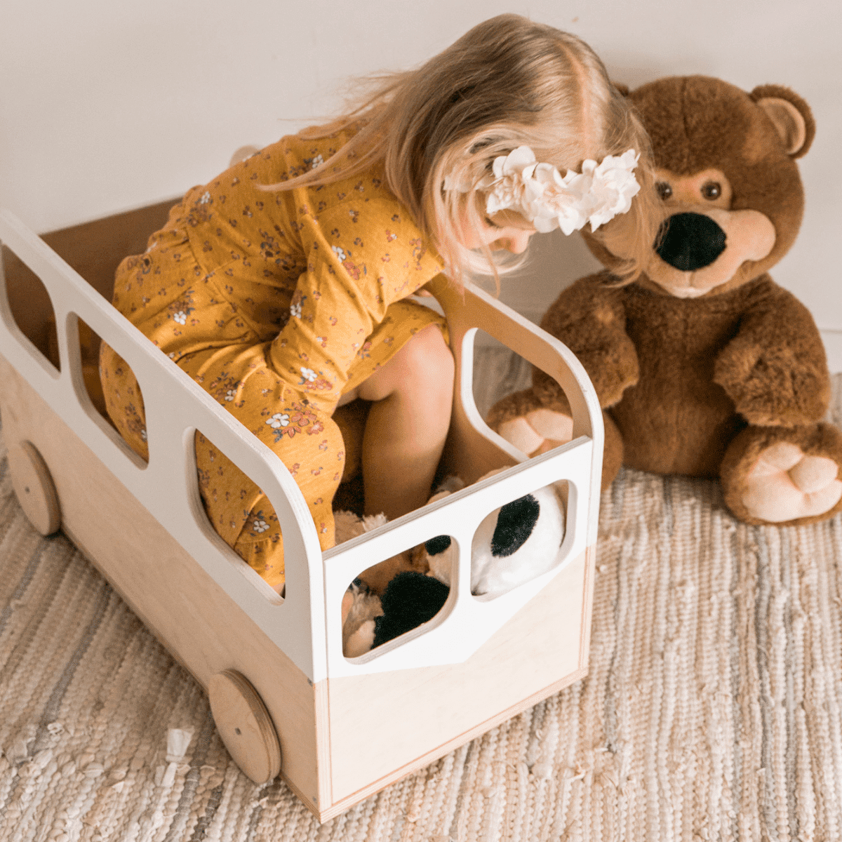 Ewart Woods Spielzeugkiste Bus auf Rädern – Holz-Aufbewahrungsbox für Kinder – Produktbild 1