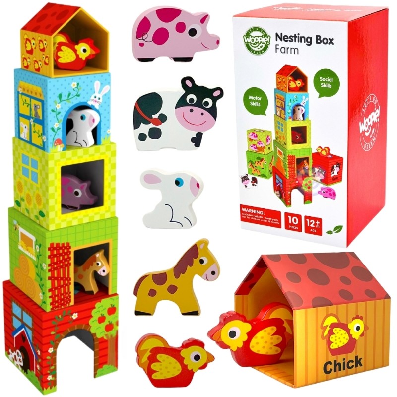 Montessori Stapelwürfel aus Holz für Kinder – Bauernhof Stapelturm & Lernspielzeug Zahlen 10 Teile (Hergestellt in Europa) – Produktbild 1