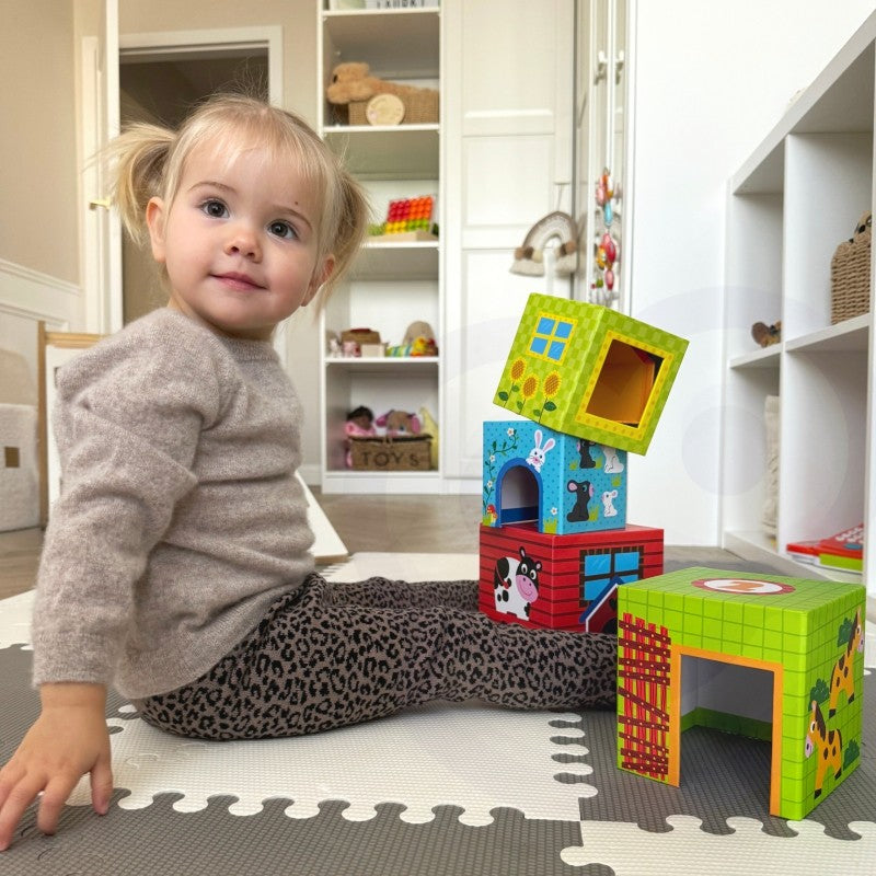 Montessori Stapelwürfel aus Holz für Kinder – Bauernhof Stapelturm & Lernspielzeug Zahlen 10 Teile (Hergestellt in Europa) – Produktbild 4