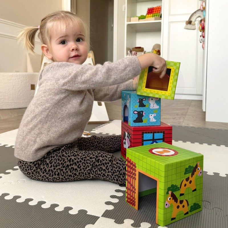 Montessori Stapelwürfel aus Holz für Kinder – Bauernhof Stapelturm & Lernspielzeug Zahlen 10 Teile (Hergestellt in Europa) – Produktbild 2