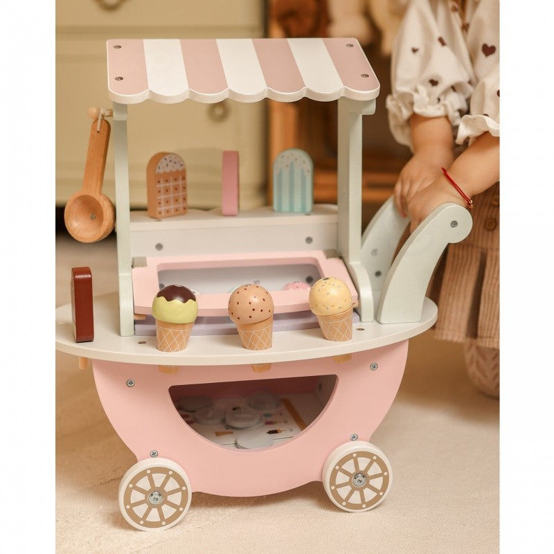 Montessori Eiswagen aus Holz XXL – 3-in-1 Eisstand Pastell mit Magnet-Eiskugeln FSC – Produktbild 3