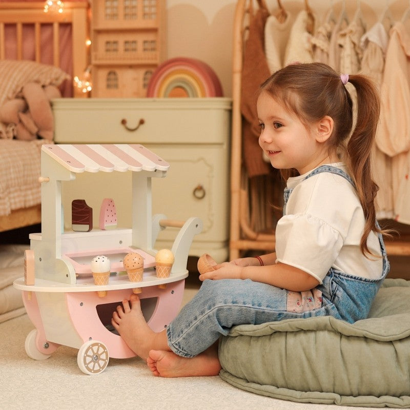 Montessori Eiswagen aus Holz XXL – 3-in-1 Eisstand Pastell mit Magnet-Eiskugeln FSC – Produktbild 1