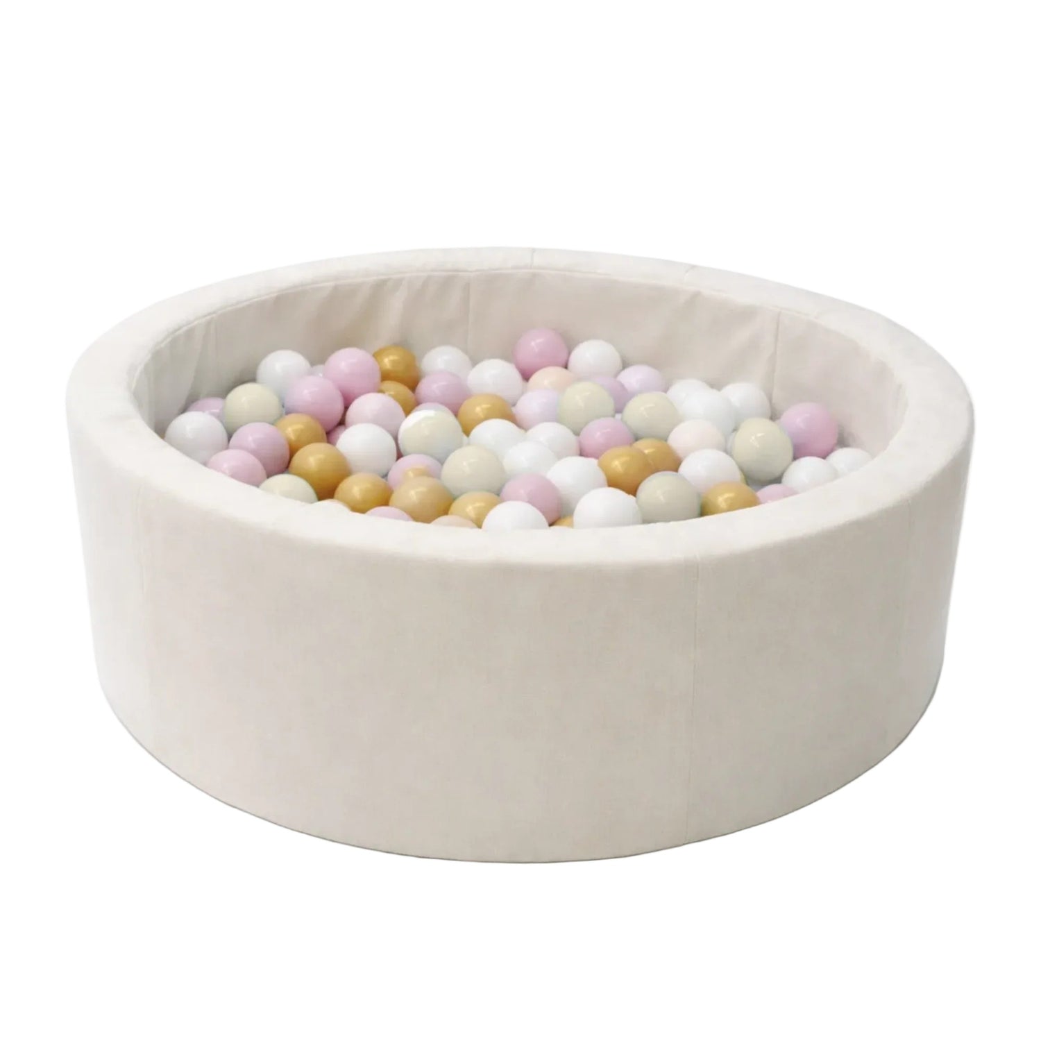 Schaumstoff-Bällebad 90x30 cm Kuhmuster – beige Bällepool inkl. 200 Pastell-Bällen – Produktbild 1