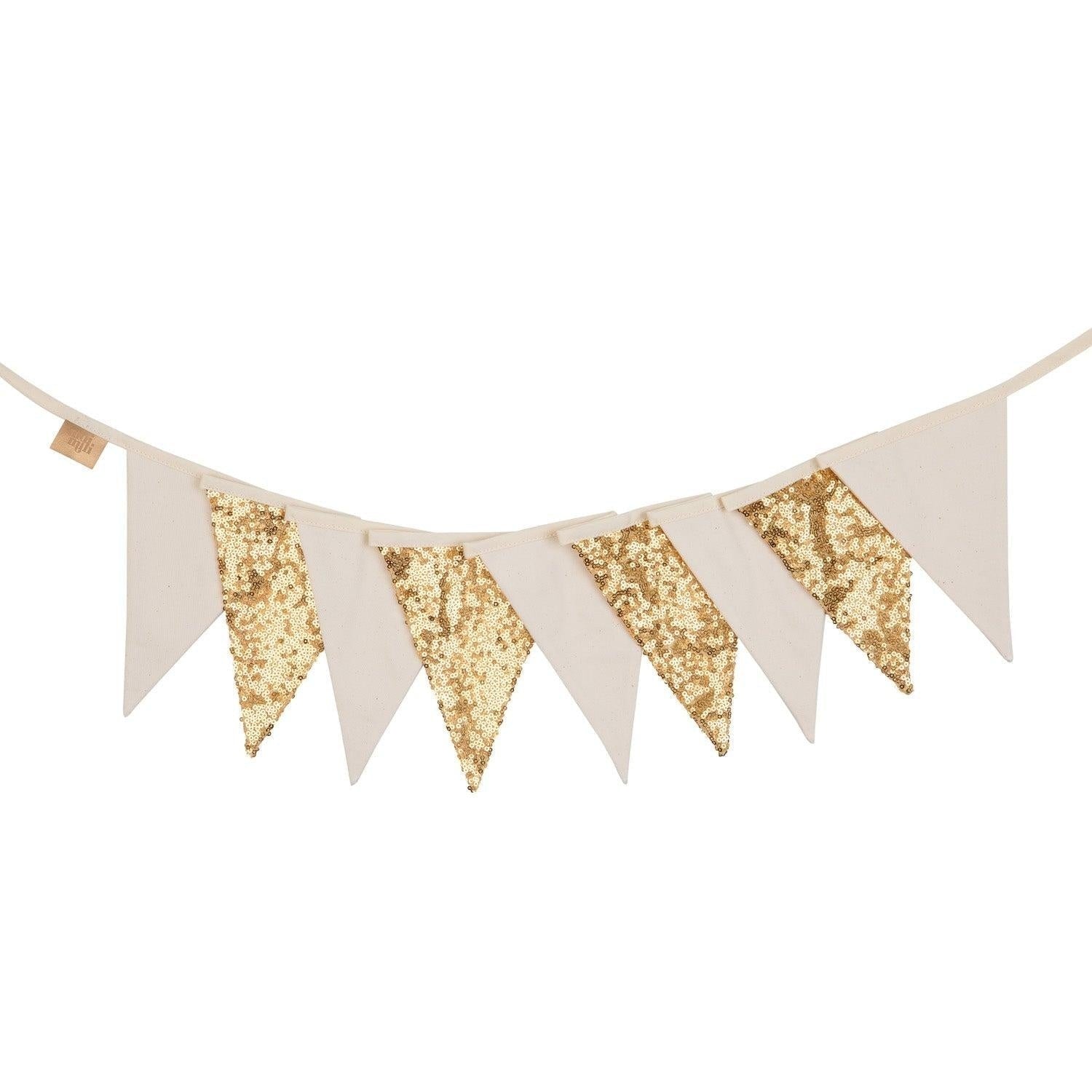 Pailletten-Girlande Gold und Beige – Dekogirlande aus OEKO-TEX Baumwolle fürs Kinderzimmer