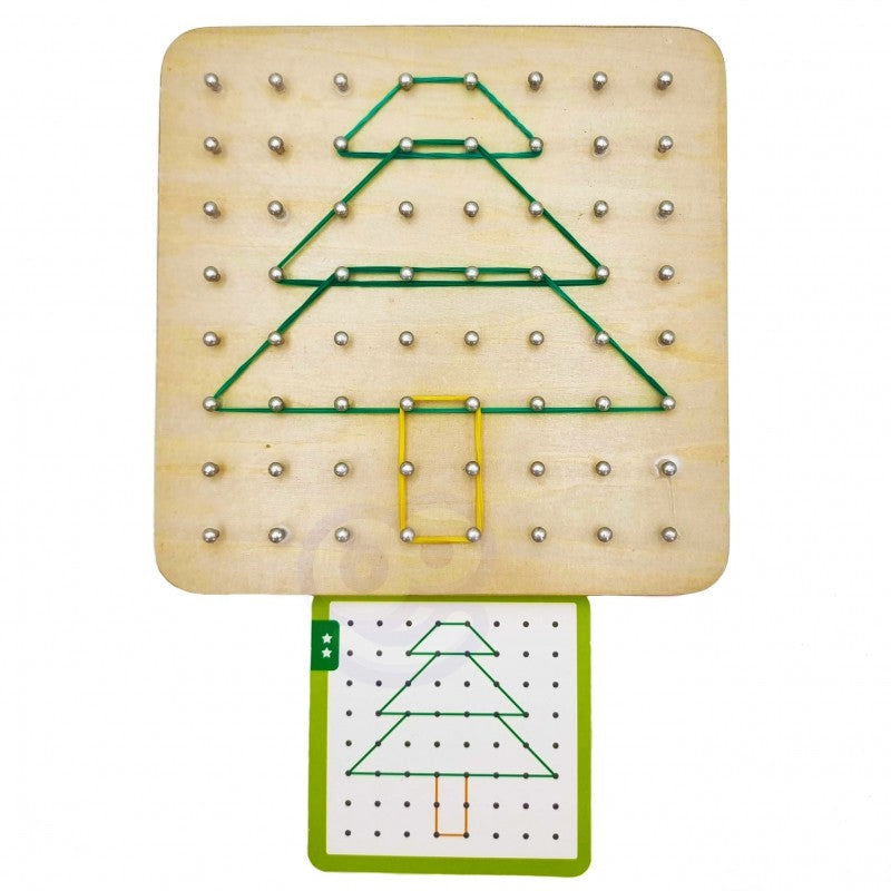 Montessori Geobrett aus Holz – Geoplan Lernspiel mit Gummibändern 69 Teile – Produktbild 2