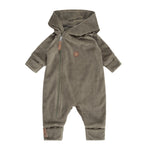 Khaki Green Velvet Baby Overall with Merino Wool Lining
