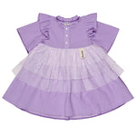 Musselin-Kinderkleid Sisi Flieder – Sommerkleid aus Baumwolle mit Rüschenärmeln