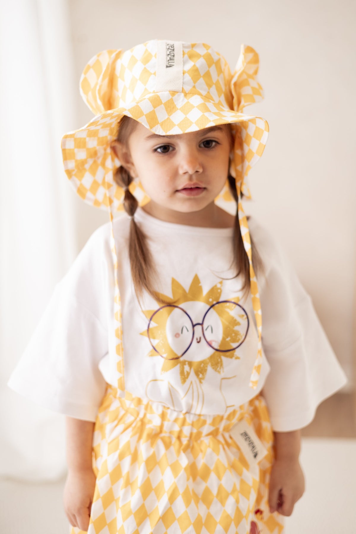 Kinderhut mit Ohren Pierrot – Baumwoll-Sonnenhut mit Bindebändern – Produktbild 2