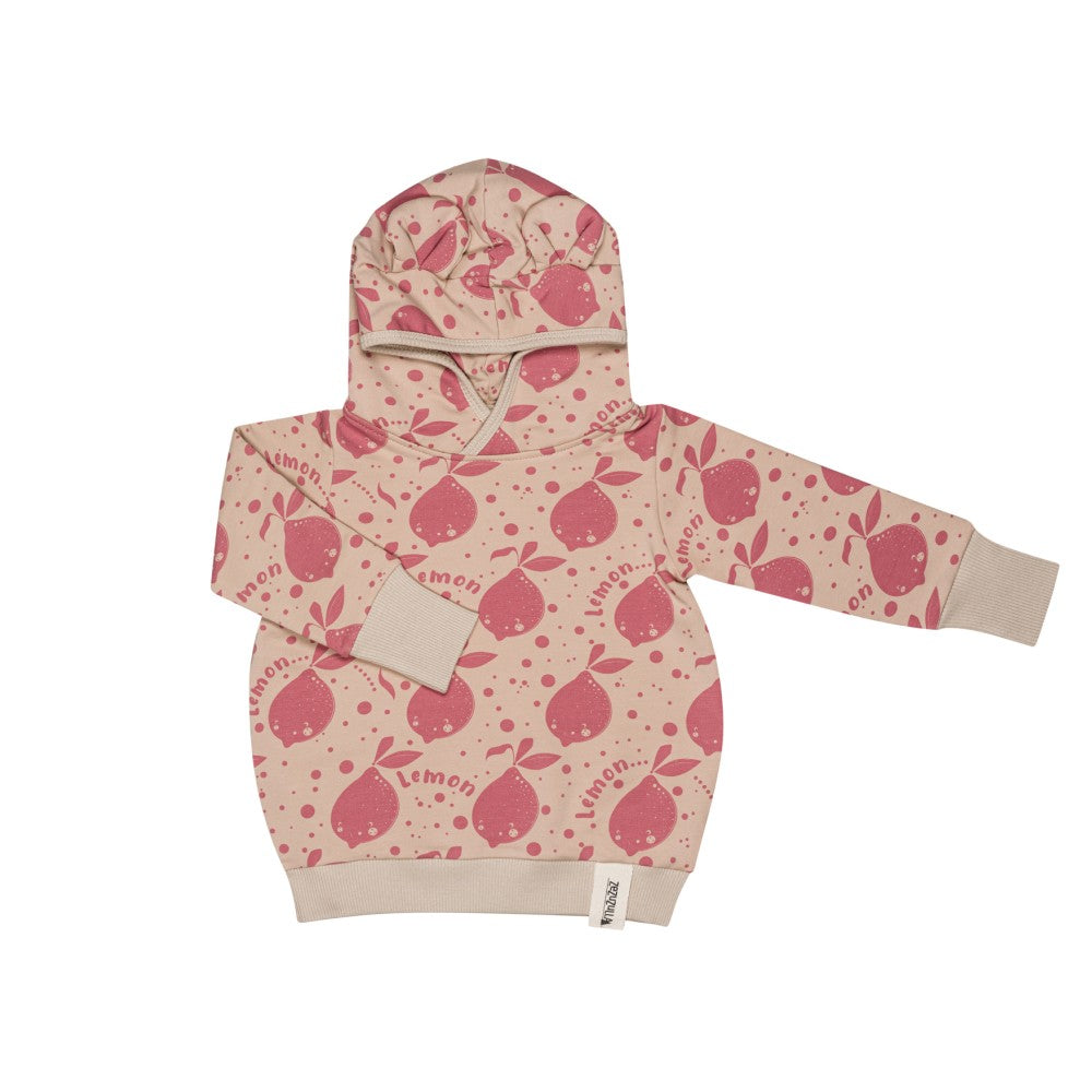 Kinder-Hoodie Beige mit Zitronen mit Ohren – Baumwoll-Hoodie mit Kapuze für Kinder