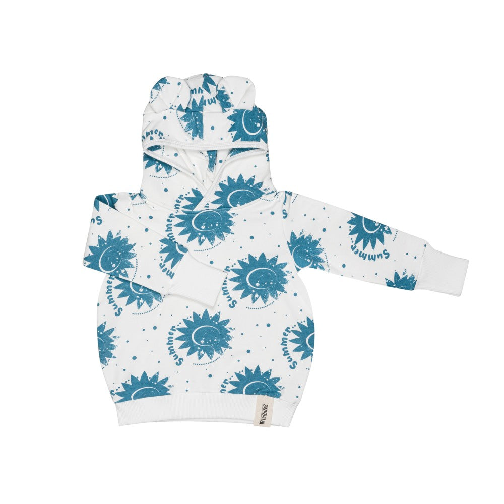 Kinder-Hoodie mit Ohren – Ecru mit Sonnen Kinderhoodie aus Baumwolle mit Kapuze