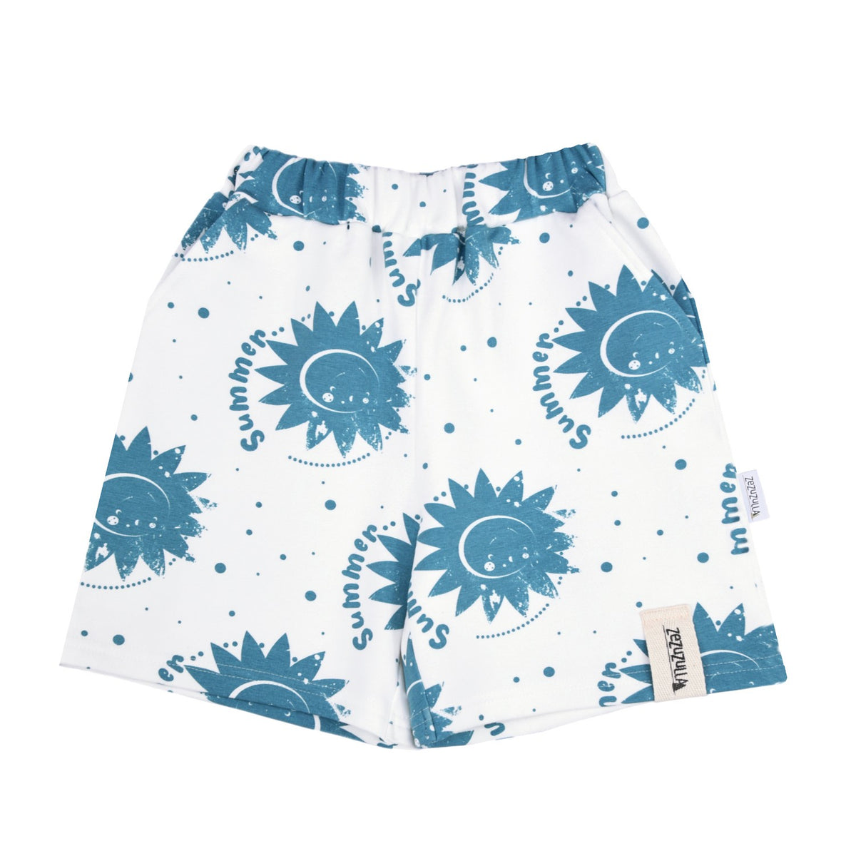 Baumwoll-Kinder-Shorts Suns – Bequeme Sommerhose mit Sonnen-Muster aus OEKO-TEX Baumwolle – Produktbild 2