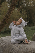 Baby-Jumpsuit Melange-Grau mit Ohren – Baumwoll-Overall für Herbst und Winter