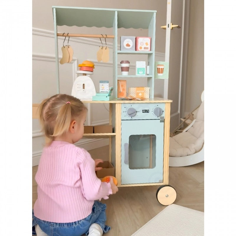 Montessori Food Truck & Kaufladen aus Holz – großer Minimarkt Verkaufsstand 73 Teile FSC – Produktbild 3