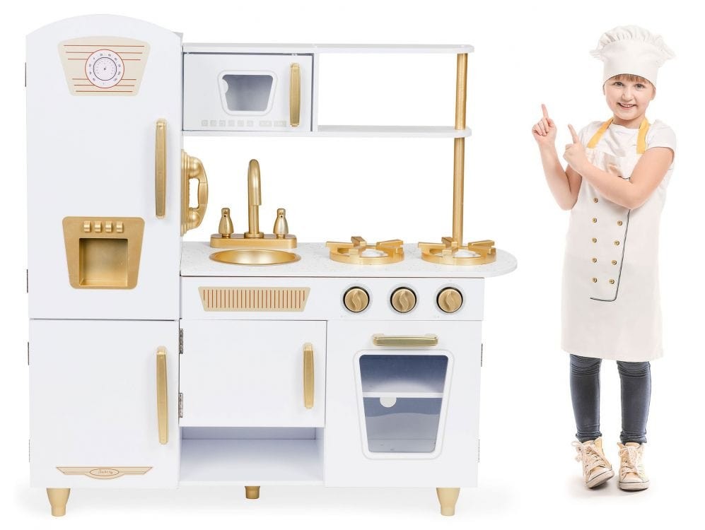 Große Holz-Spielküche in Weiß-Gold – Produktbild 3