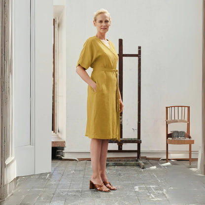 Linen Vine Dress - Lemon Curry