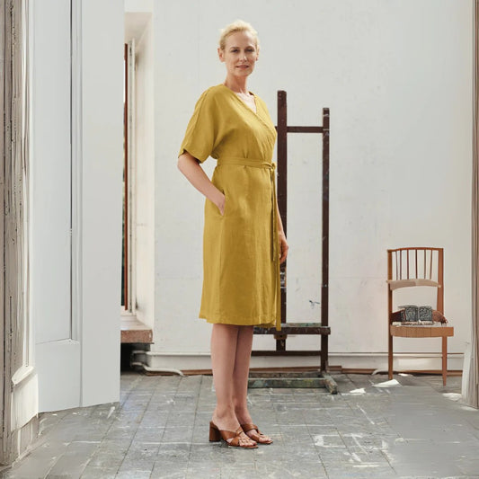 Linen Vine Dress - Lemon Curry