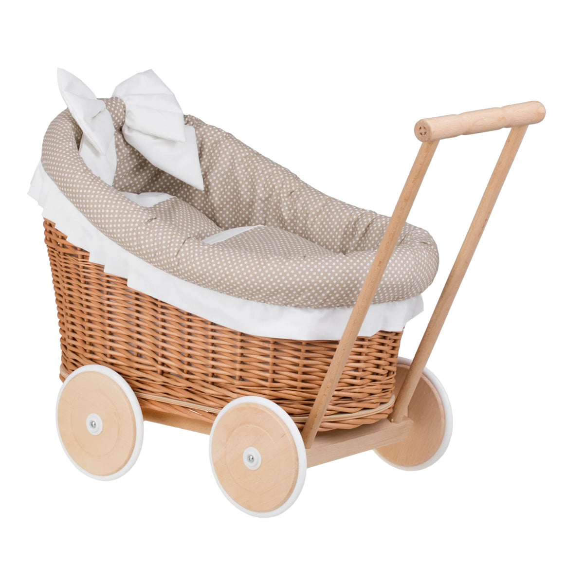 Luna Weiden-Puppenwagen 1330-01 mit beigem Rand, Decke und Kissen – Beige – Produktbild 1