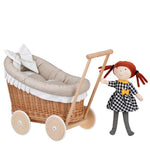 Luna Weiden-Puppenwagen 1330-01 mit beigem Rand, Decke und Kissen – Beige – Produktbild 3