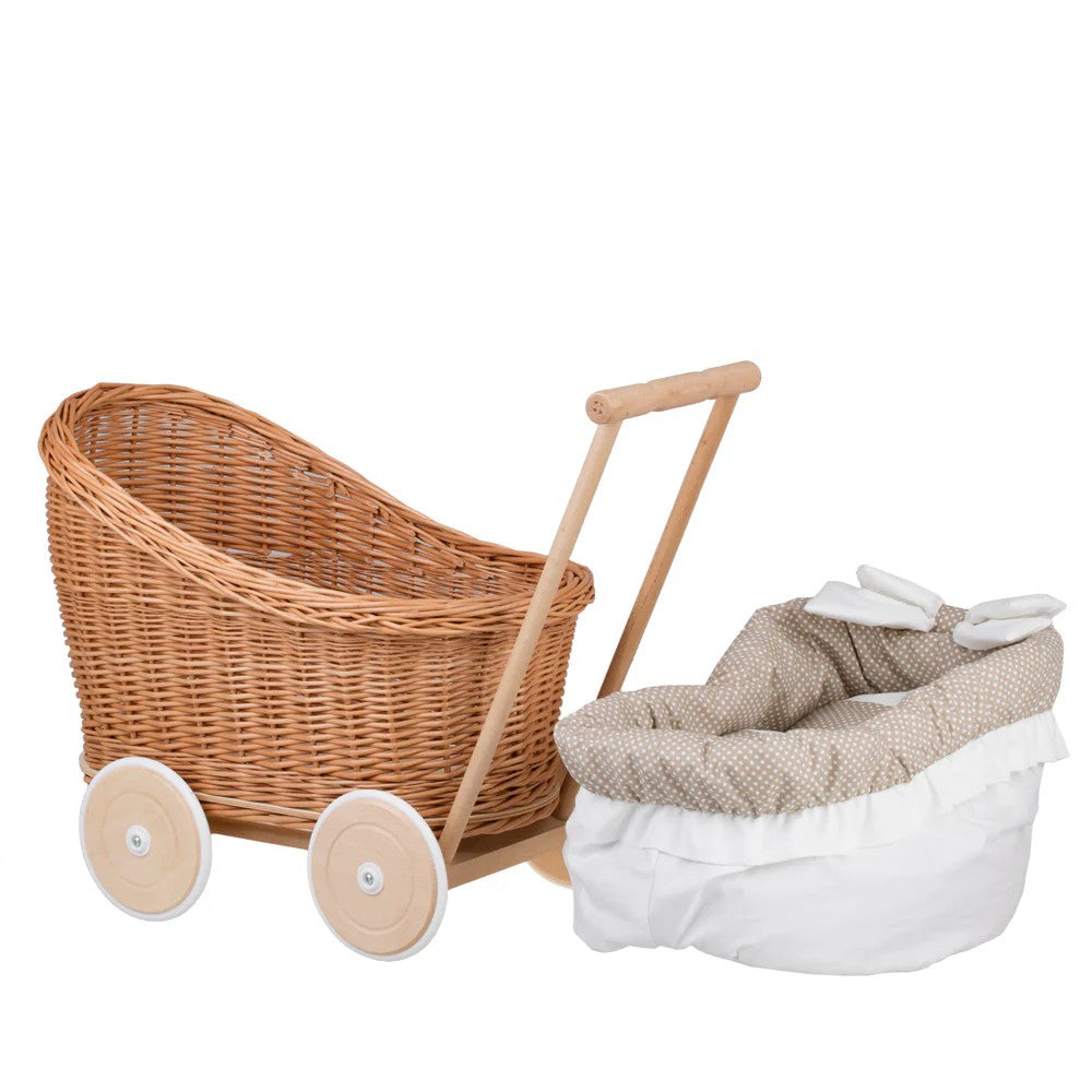 Luna Weiden-Puppenwagen 1330-01 mit beigem Rand, Decke und Kissen – Beige – Produktbild 2