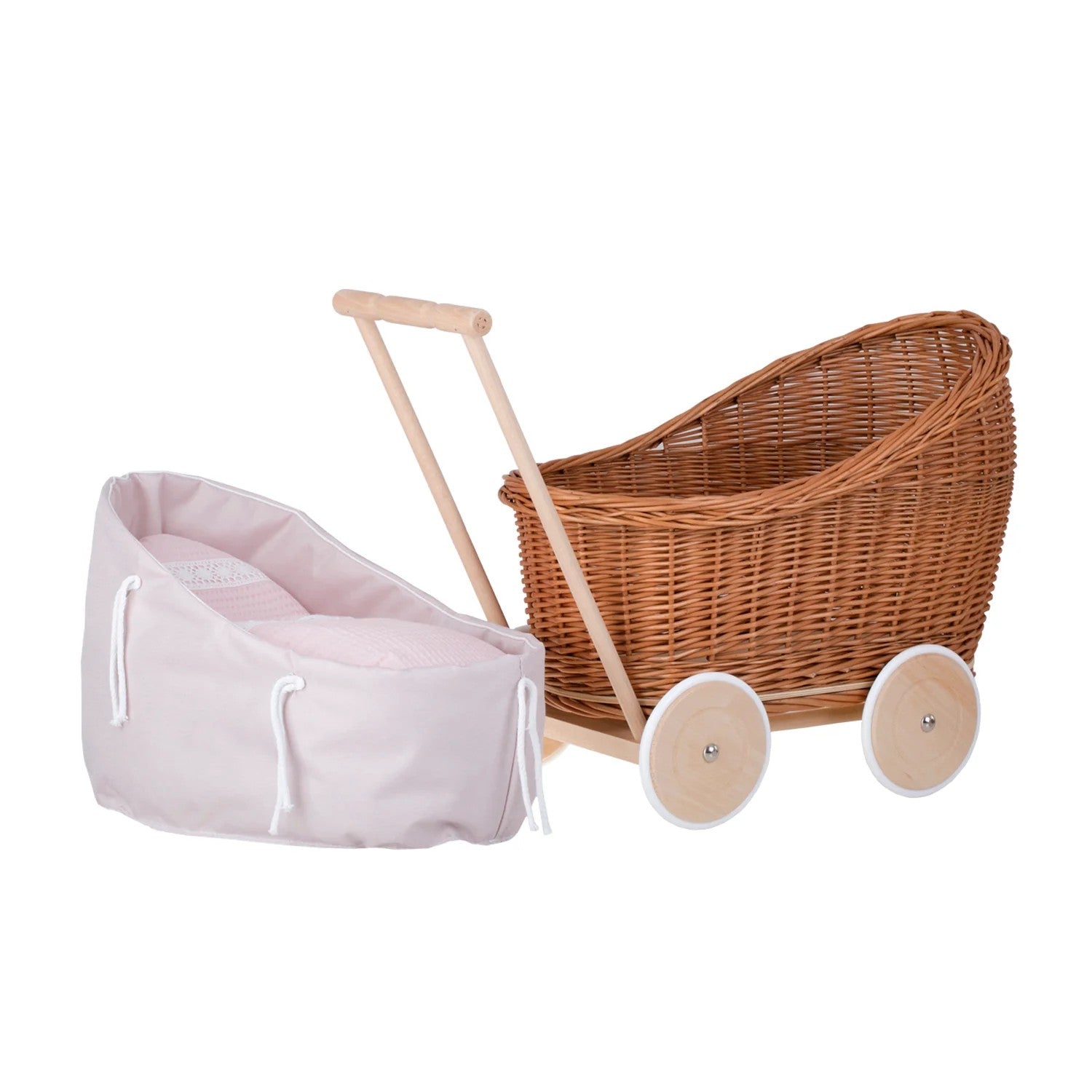 Luna Weiden-Puppenwagen 1330-03 mit rosa Rand, Decke und Kissen – Produktbild 3
