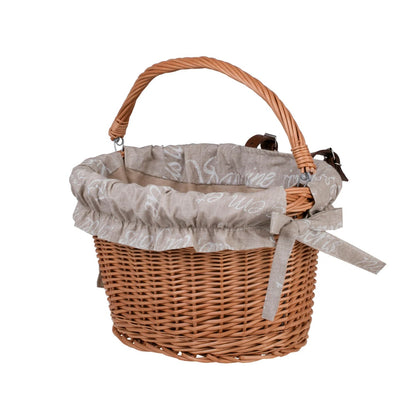 Magnus Wicker Bicycle Basket With Beige Trim, Handle And Handlebar Mount