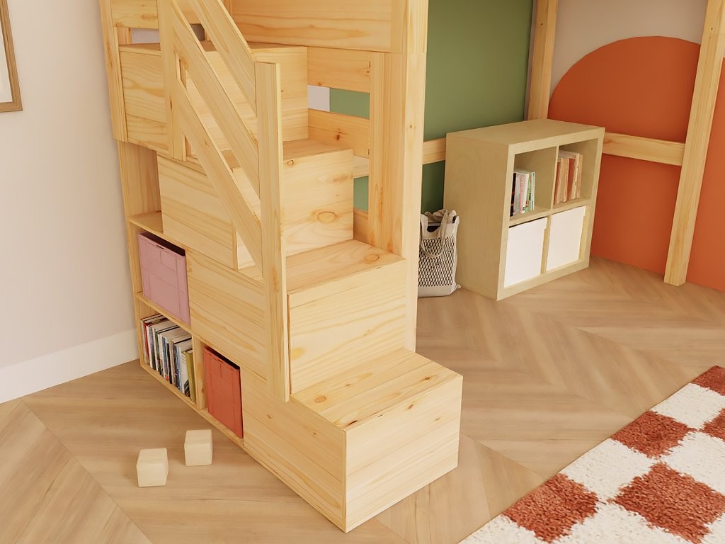 MAKALU Wooden Loft Bed with Storage Stairs – 90 × 200 cm
