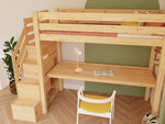 MAKALU Wooden Loft Bed with Storage Stairs and Desk – 90 × 200 cm