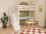 MAKALU Wooden Loft Bed with Storage Stairs and Desk – 90 × 200 cm