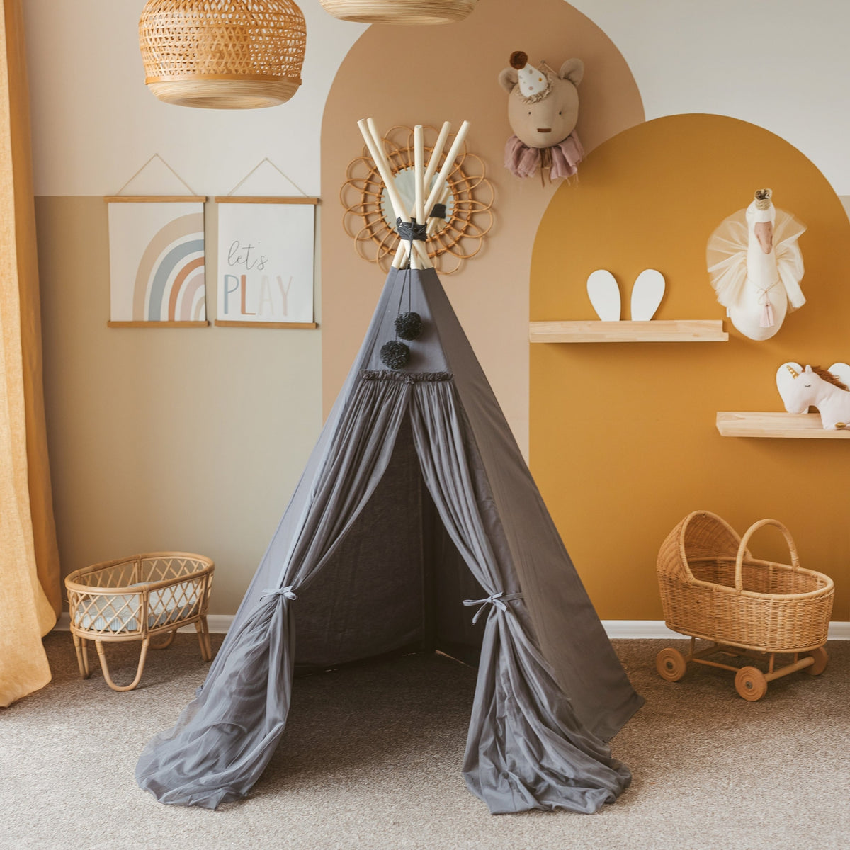 Fairy Kids Play Tent with Tulle – Grey