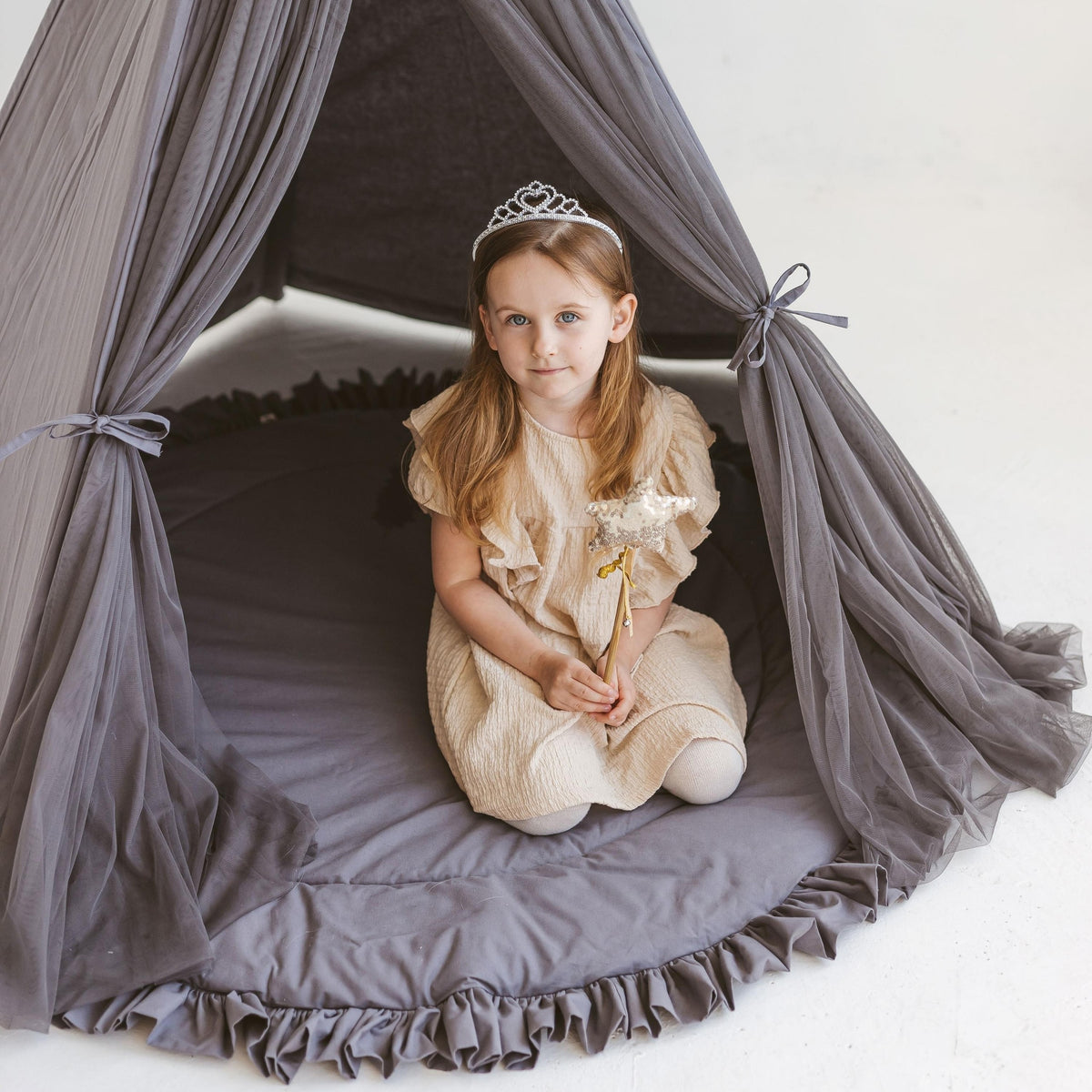 Fairy Kids Play Tent with Tulle – Grey