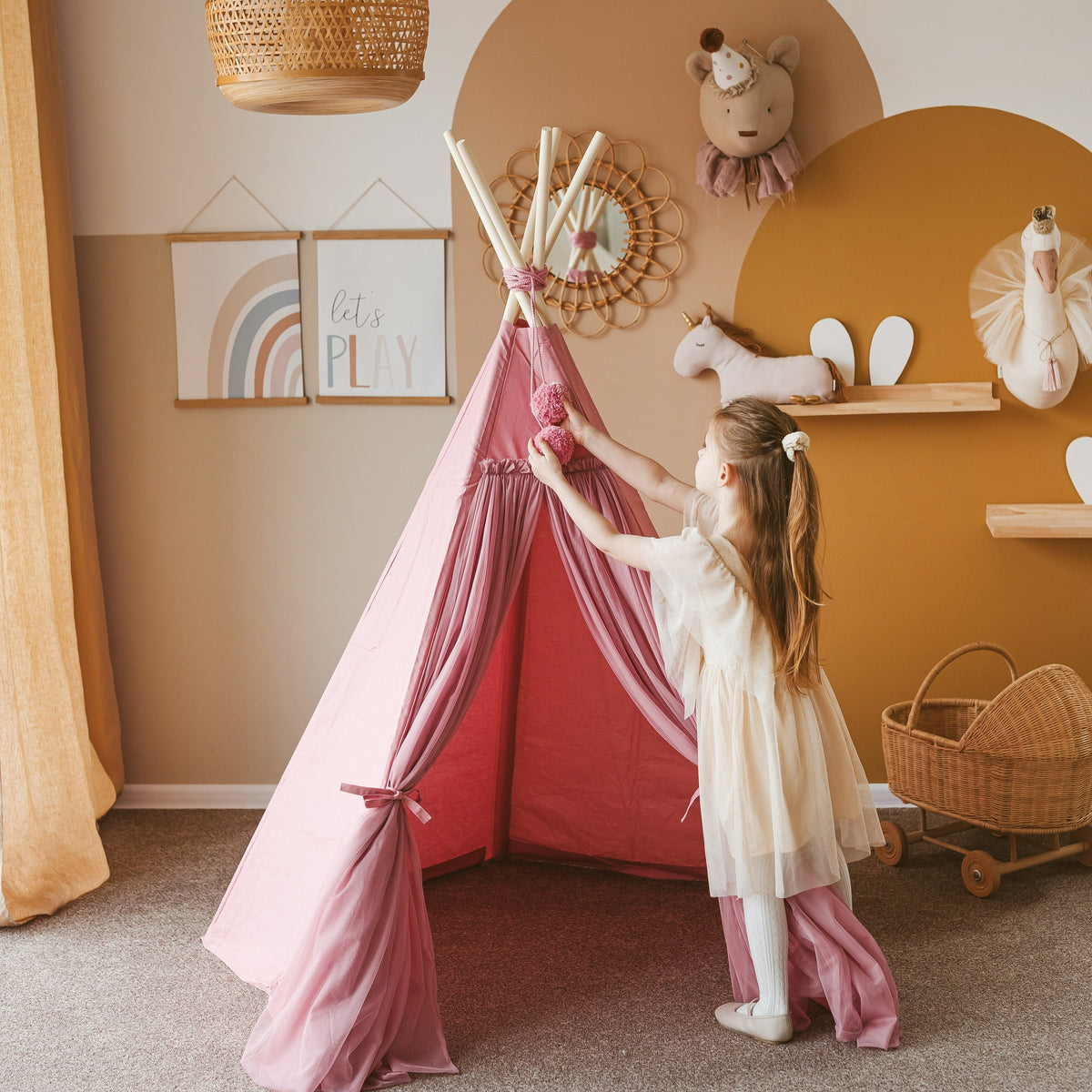 Fairy Kids Play Tent with Tulle – Rose