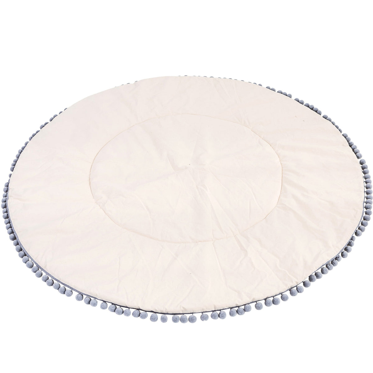 Kids Play Mat with Grey Pompom Border – Ecru, 115 cm