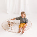 Kids Play Mat with Pompom Border – Ecru, 115 cm