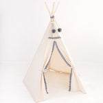 Kids Teepee with Grey Pompoms – Ecru