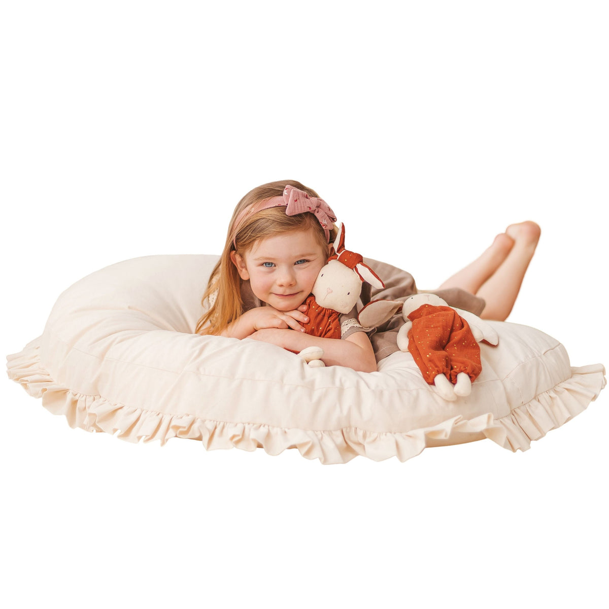 Large Floor Cushion with Ruffled Edges – Ecru, 100 cm