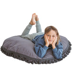 Large Floor Cushion with Tassels – Grey, 100 cm