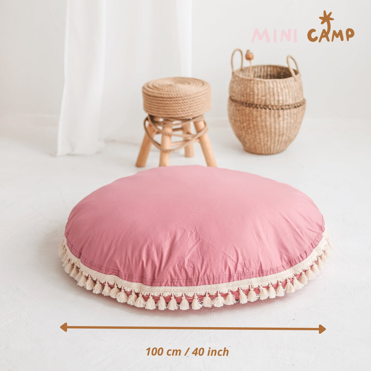 Large Floor Cushion with Tassels – Rose, 100 cm