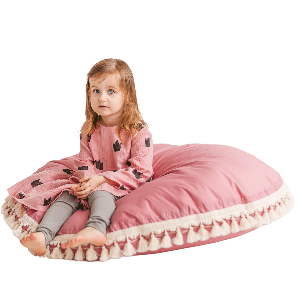 Large Floor Cushion with Tassels – Rose, 100 cm