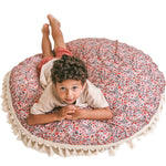 Large Floor Cushion with Tassels – Rose Floral, 100 cm
