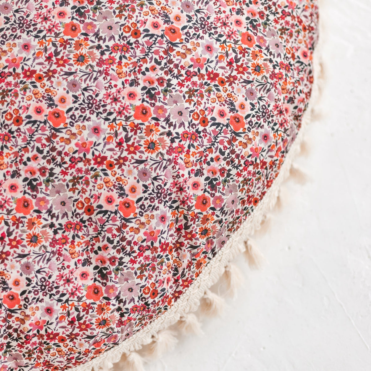 Large Floor Cushion with Tassels – Rose Floral, 100 cm