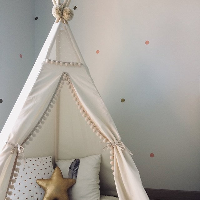 Original Kids Play Tent with Pompoms – Ecru