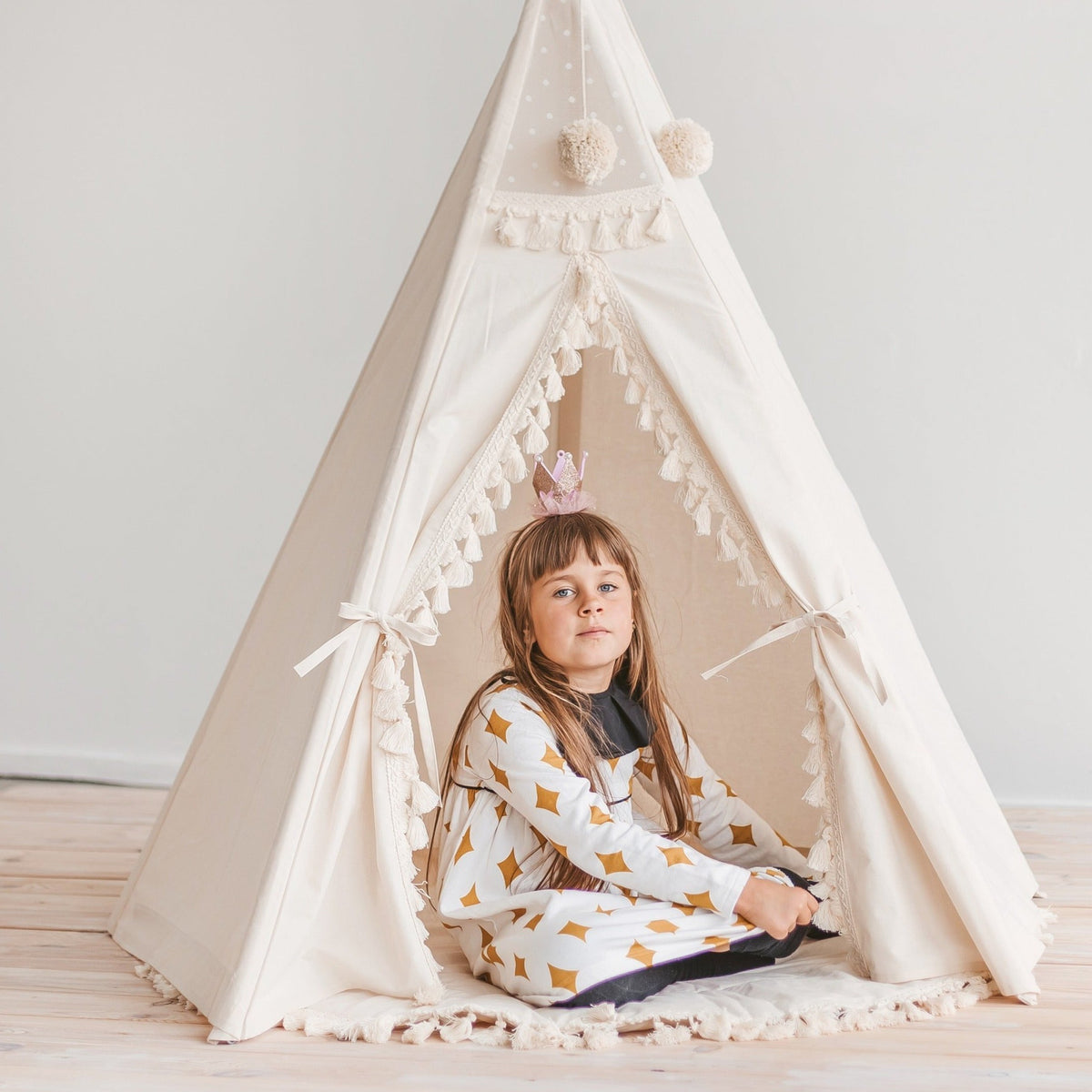 Padded Kids Play Mat with Tassels – Ecru, 115 cm