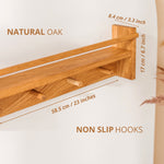 Solid Oak Kids Bookshelf with Rail and 4 Hooks – 58.5 cm