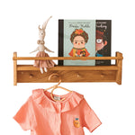 Solid Oak Kids Bookshelf with Rail and 4 Hooks – 58.5 cm