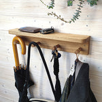 Solid Oak Wall Shelf with 4 Coat Hooks – 42 cm
